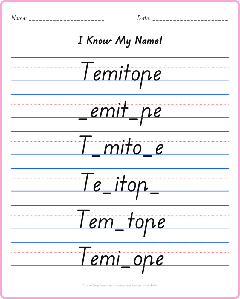 Free Temitope custom name tracing - fill-in-the-blank free worksheet