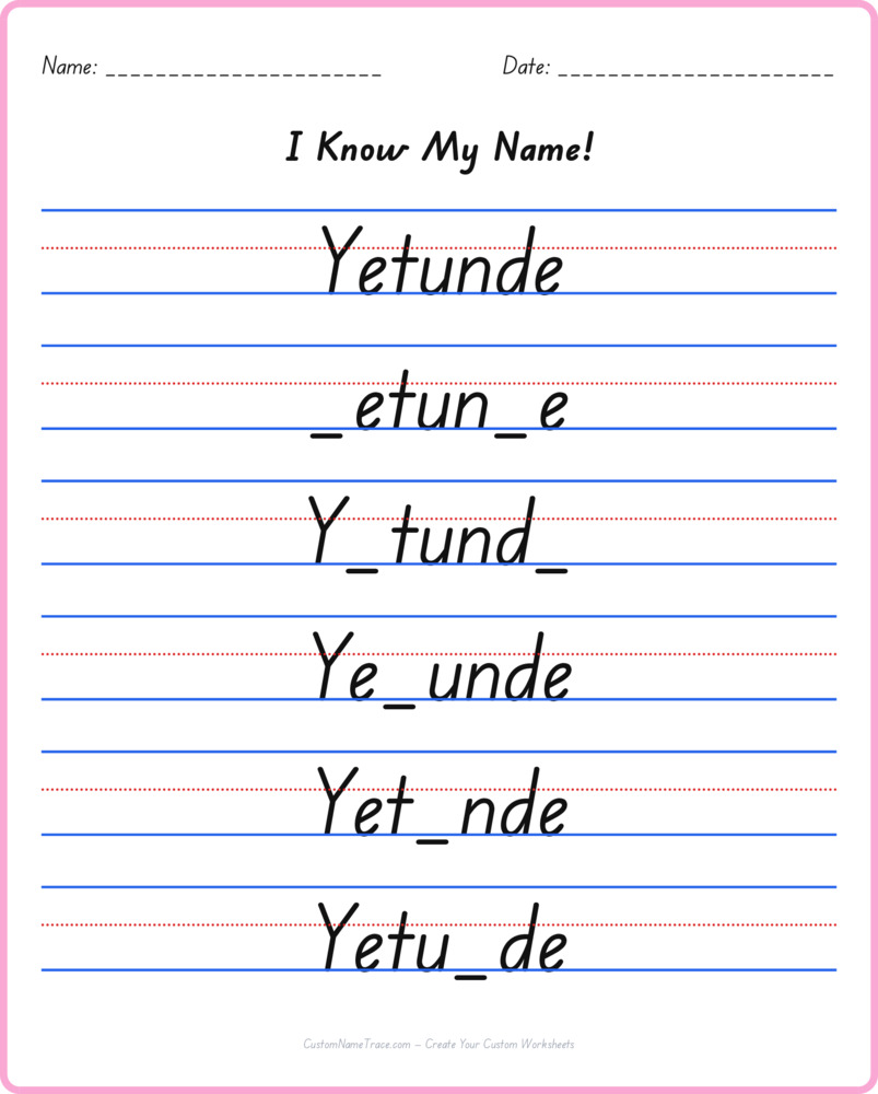 Free Yetunde custom name tracing - fill-in-the-blank free worksheet