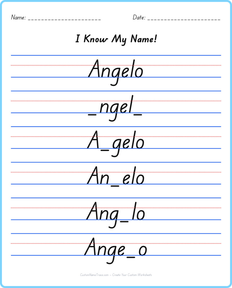 Free Angelo custom name tracing - fill-in-the-blank free worksheet