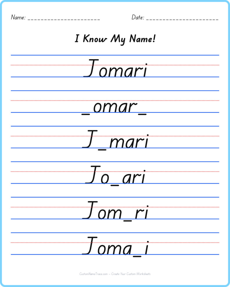 Free Jomari custom name tracing - fill-in-the-blank free worksheet
