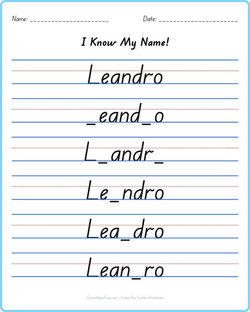 Free Leandro custom name tracing - fill-in-the-blank free worksheet