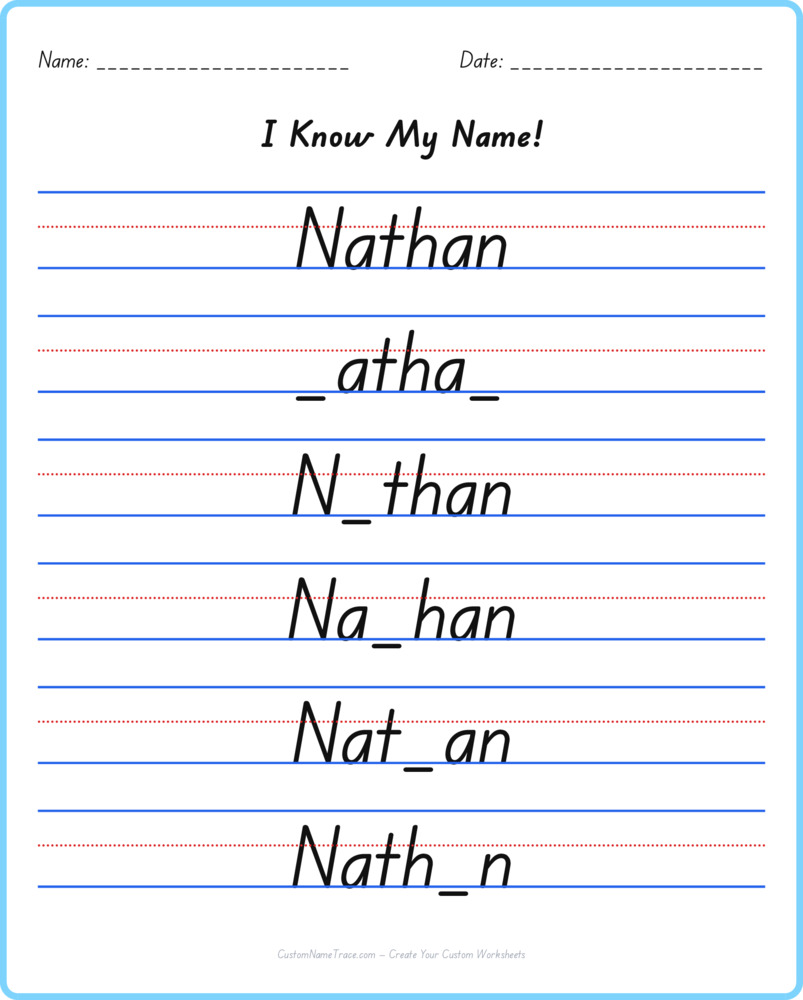 Free Nathan custom name tracing - fill-in-the-blank free worksheet