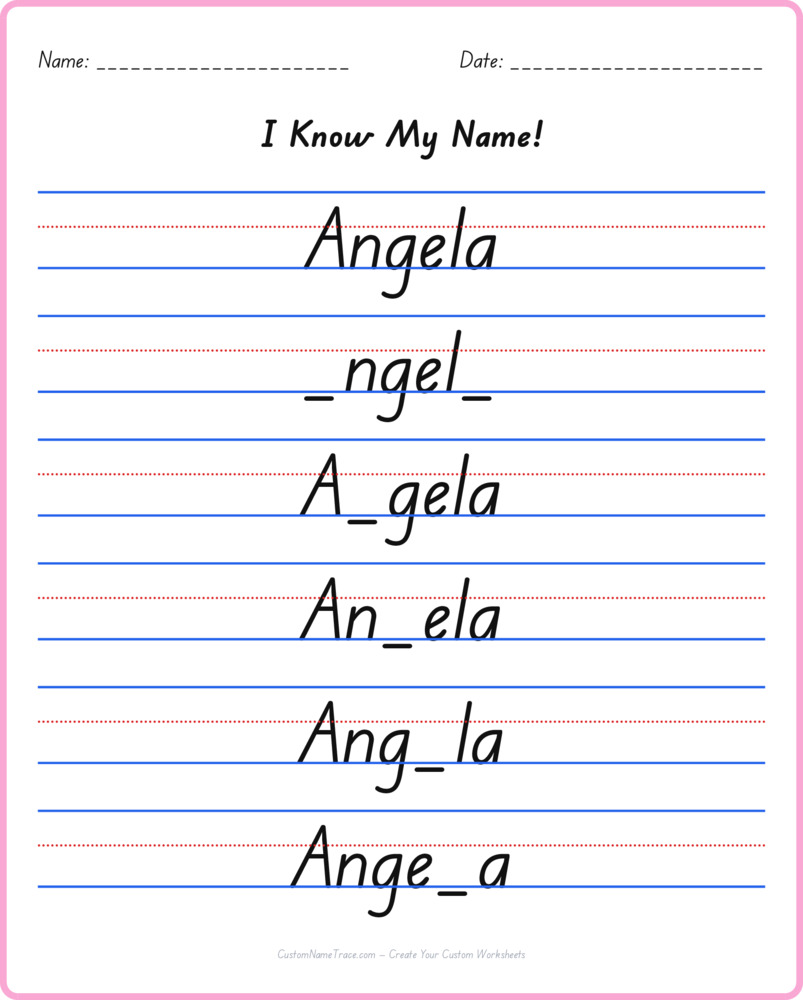 Free Angela custom name tracing - fill-in-the-blank free worksheet