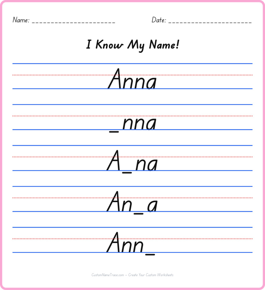 Free Anna custom name tracing - fill-in-the-blank free worksheet
