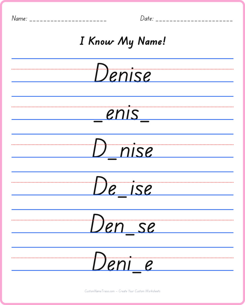Free Denise custom name tracing - fill-in-the-blank free worksheet