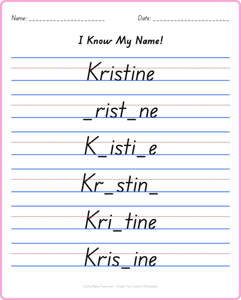 Free Kristine custom name tracing - fill-in-the-blank free worksheet