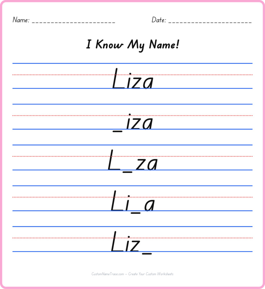 Free Liza custom name tracing - fill-in-the-blank free worksheet