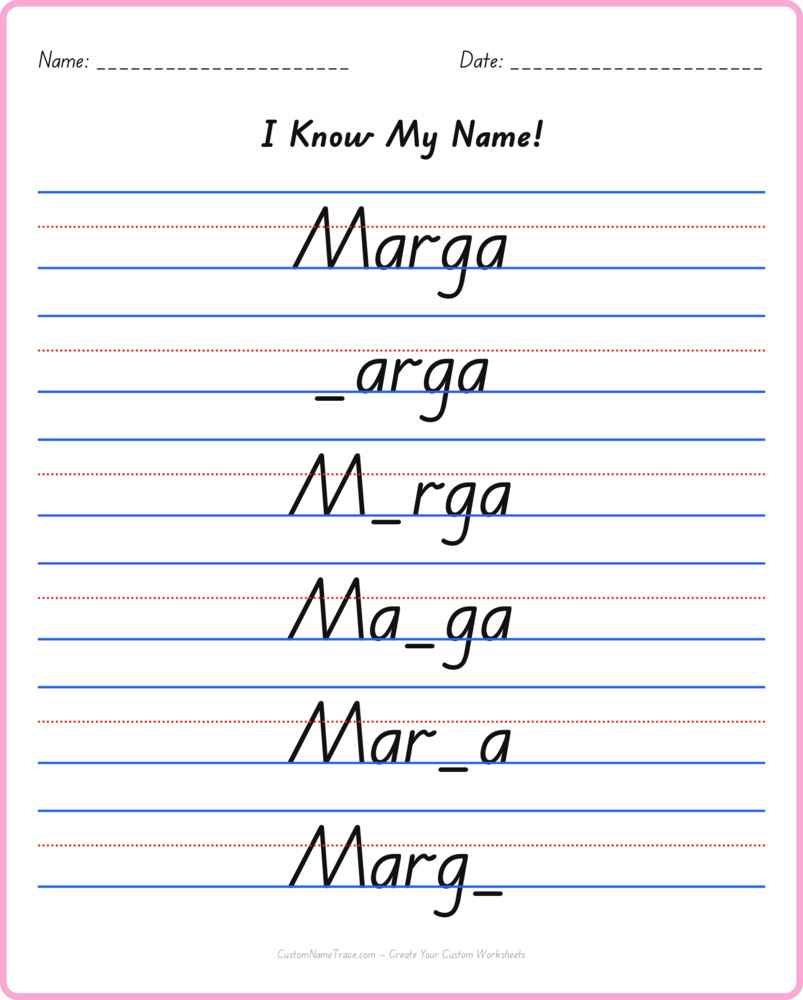 Free Marga custom name tracing - fill-in-the-blank free worksheet