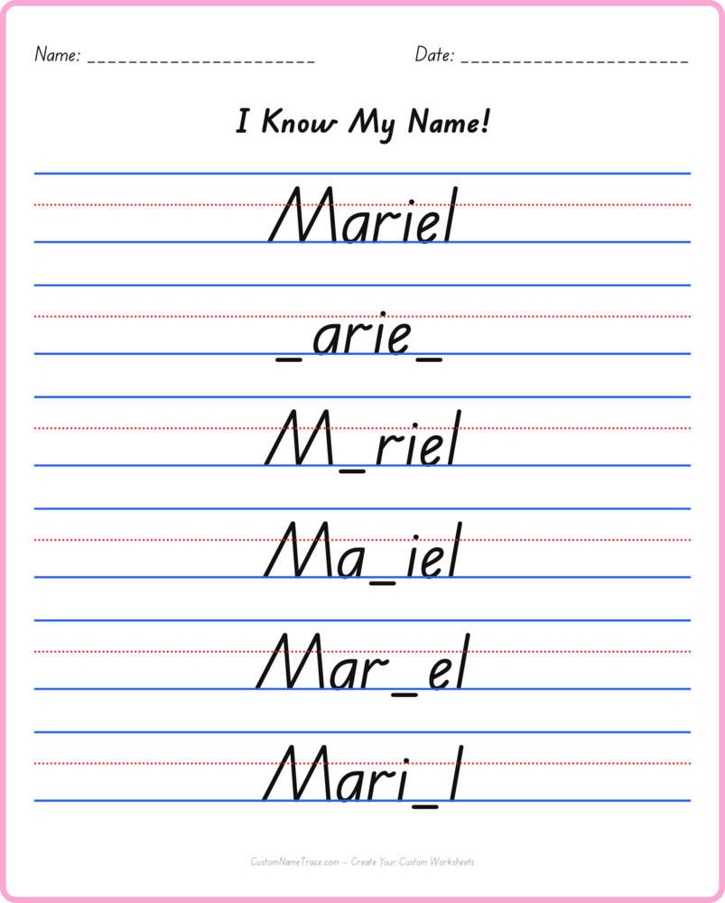 Free Mariel custom name tracing - fill-in-the-blank free worksheet