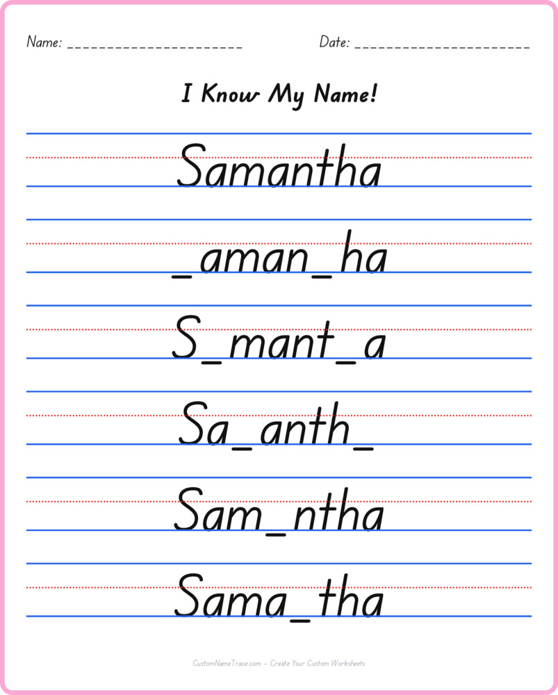 Free Samantha custom name tracing - fill-in-the-blank free worksheet