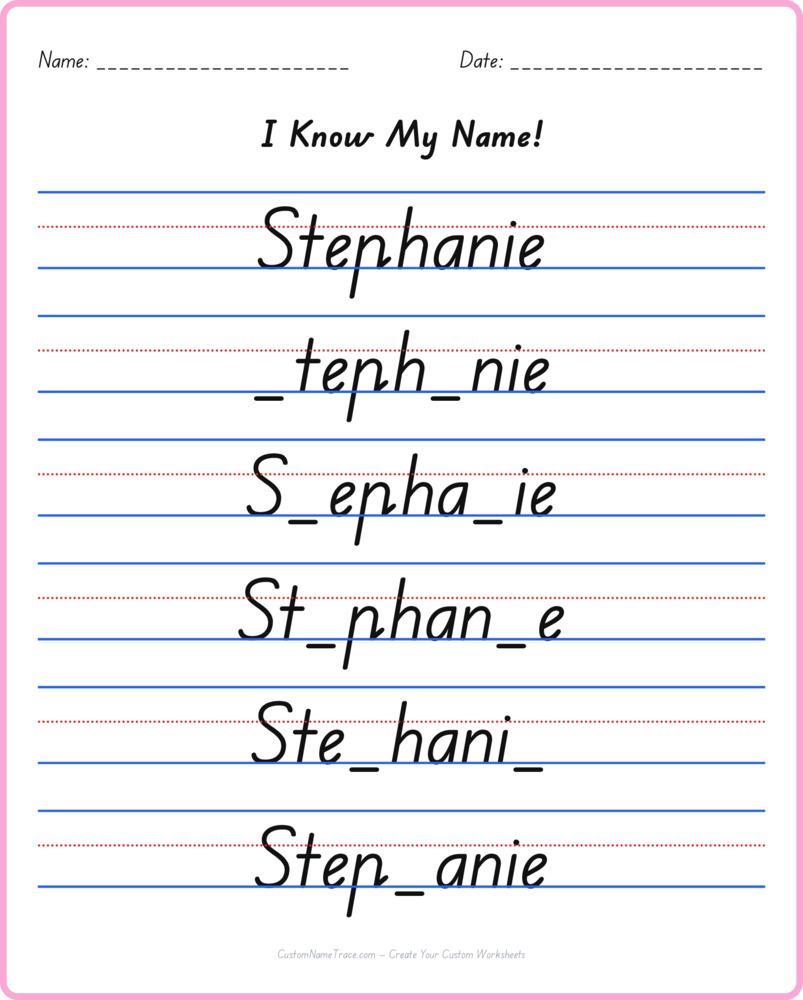 Free Stephanie custom name tracing - fill-in-the-blank free worksheet