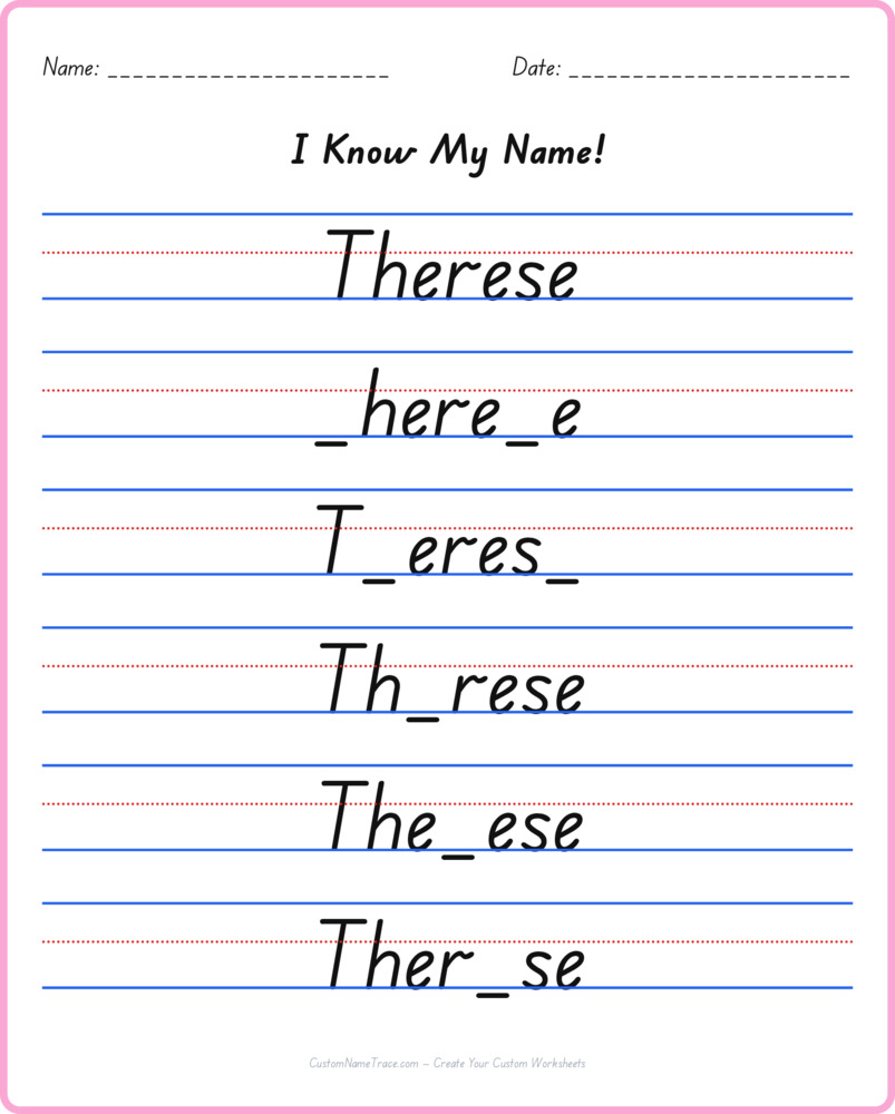 Free Therese custom name tracing - fill-in-the-blank free worksheet