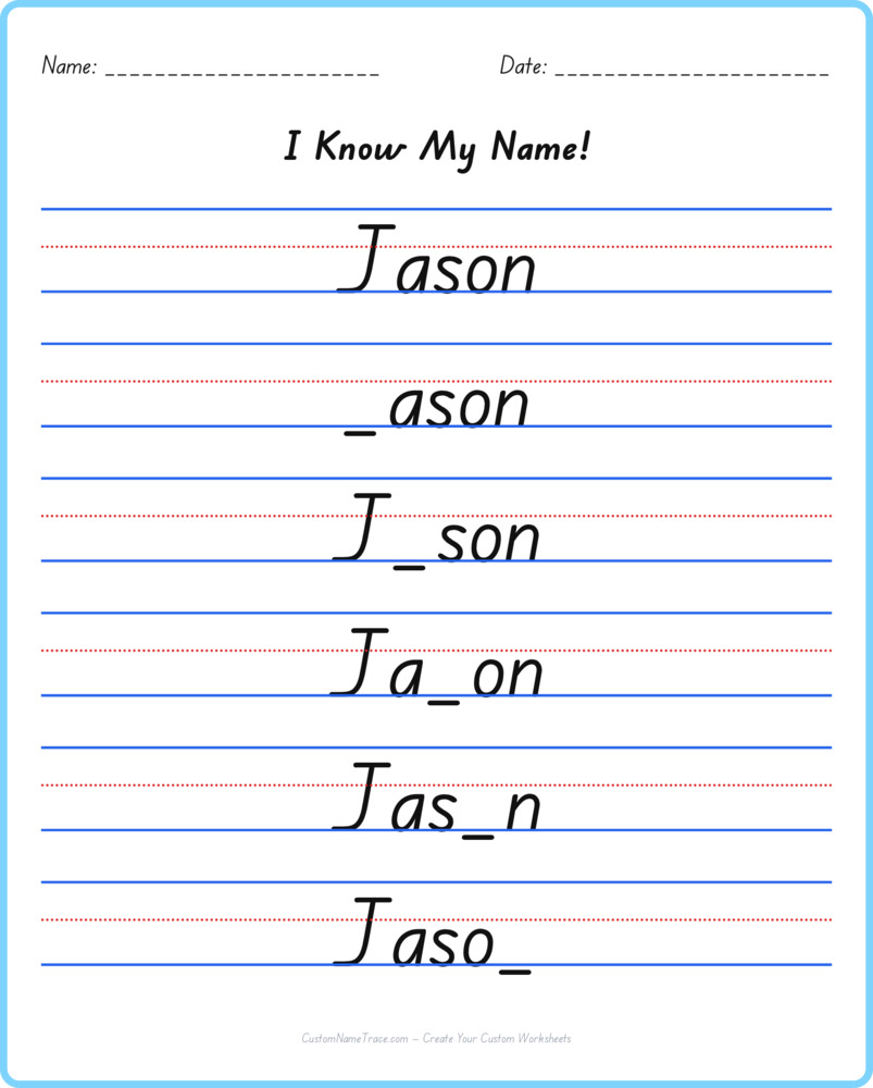 Free Jason custom name tracing - fill-in-the-blank free worksheet