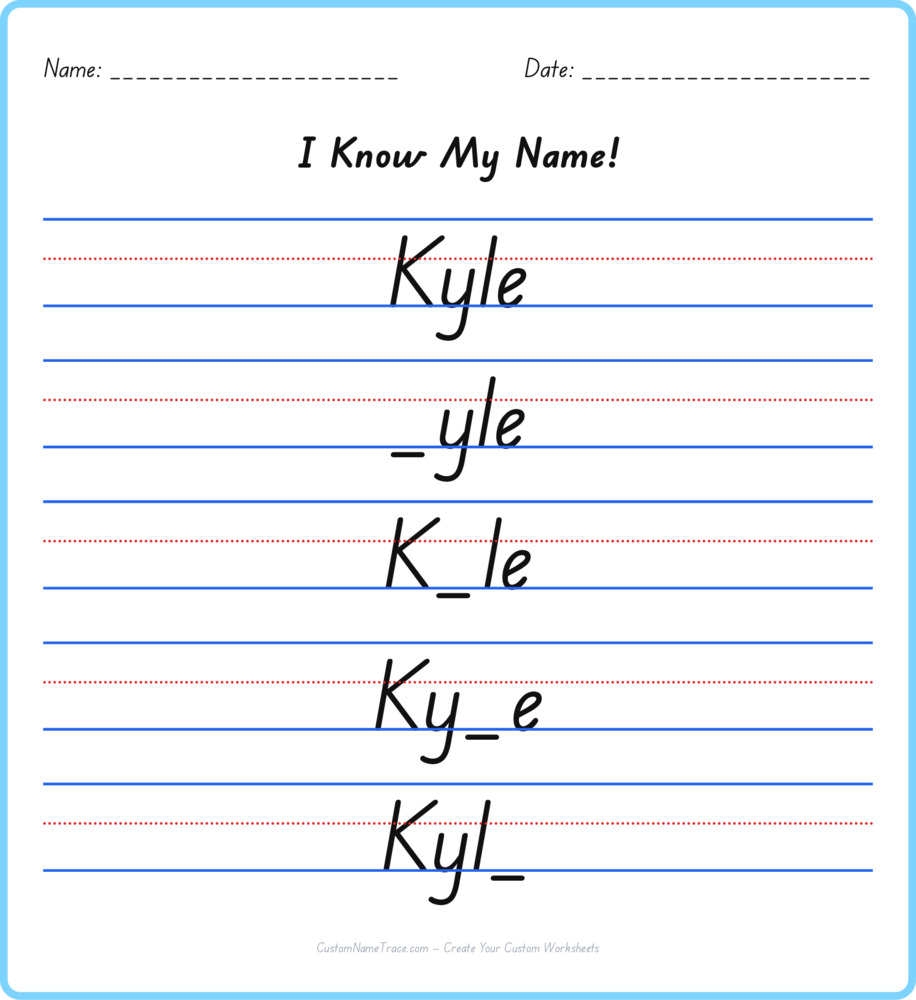 Free Kyle custom name tracing - fill-in-the-blank free worksheet
