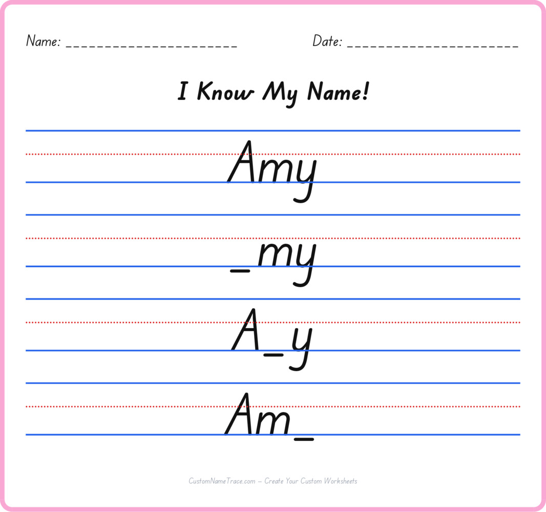 Free Amy custom name tracing - fill-in-the-blank free worksheet