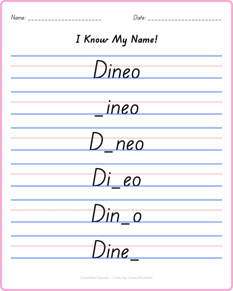 Free Dineo custom name tracing - fill-in-the-blank free worksheet