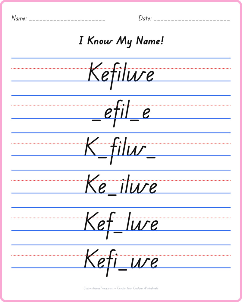Free Kefilwe custom name tracing - fill-in-the-blank free worksheet