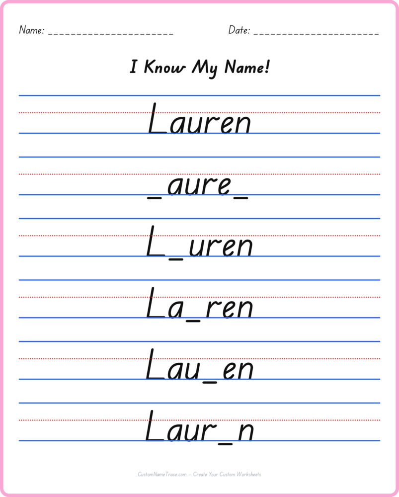 Free Lauren custom name tracing - fill-in-the-blank free worksheet
