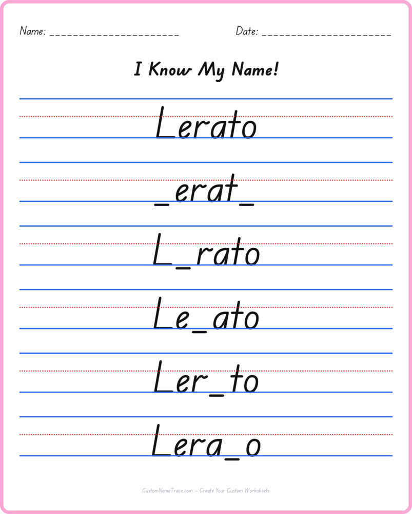 Free Lerato custom name tracing - fill-in-the-blank free worksheet