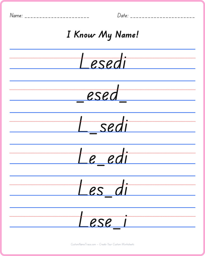 Free Lesedi custom name tracing - fill-in-the-blank free worksheet