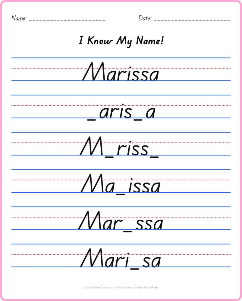 Free Marissa custom name tracing - fill-in-the-blank free worksheet
