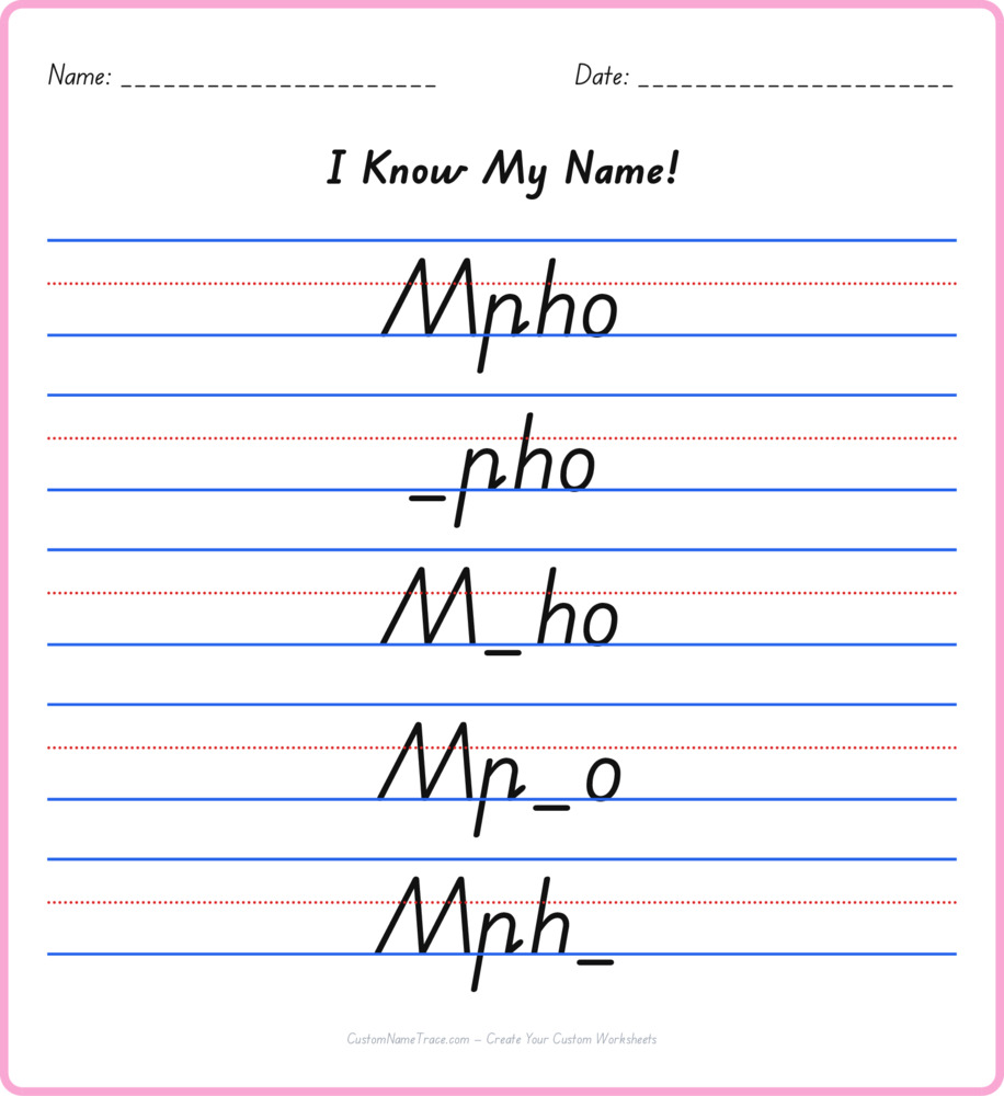 Free Mpho custom name tracing - fill-in-the-blank free worksheet