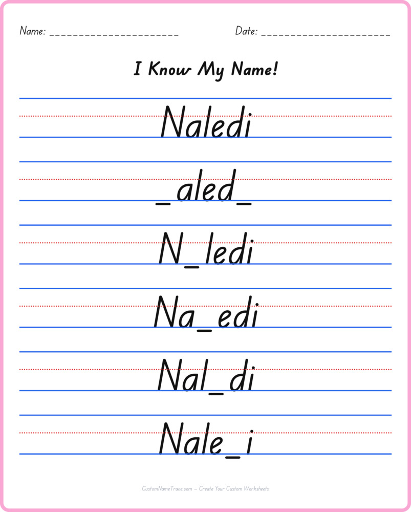 Free Naledi custom name tracing - fill-in-the-blank free worksheet