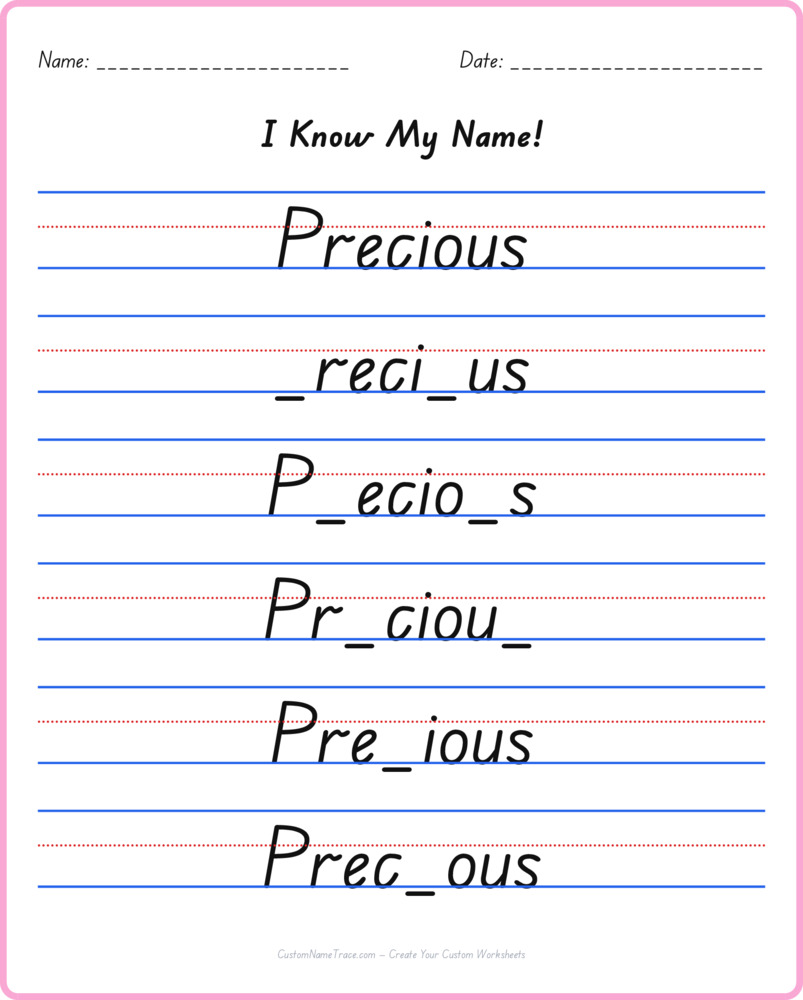 Free Precious custom name tracing - fill-in-the-blank free worksheet