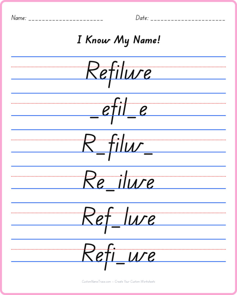 Free Refilwe custom name tracing - fill-in-the-blank free worksheet