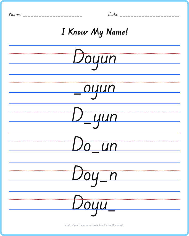 Free Doyun custom name tracing - fill-in-the-blank free worksheet