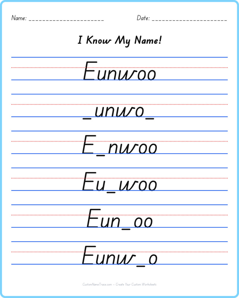 Free Eunwoo custom name tracing - fill-in-the-blank free worksheet