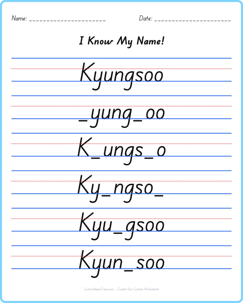 Free Kyungsoo custom name tracing - fill-in-the-blank free worksheet