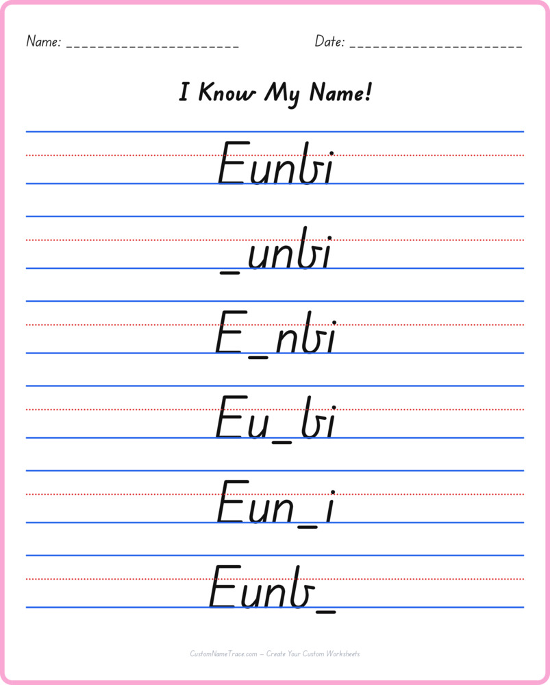 Free Eunbi custom name tracing - fill-in-the-blank free worksheet