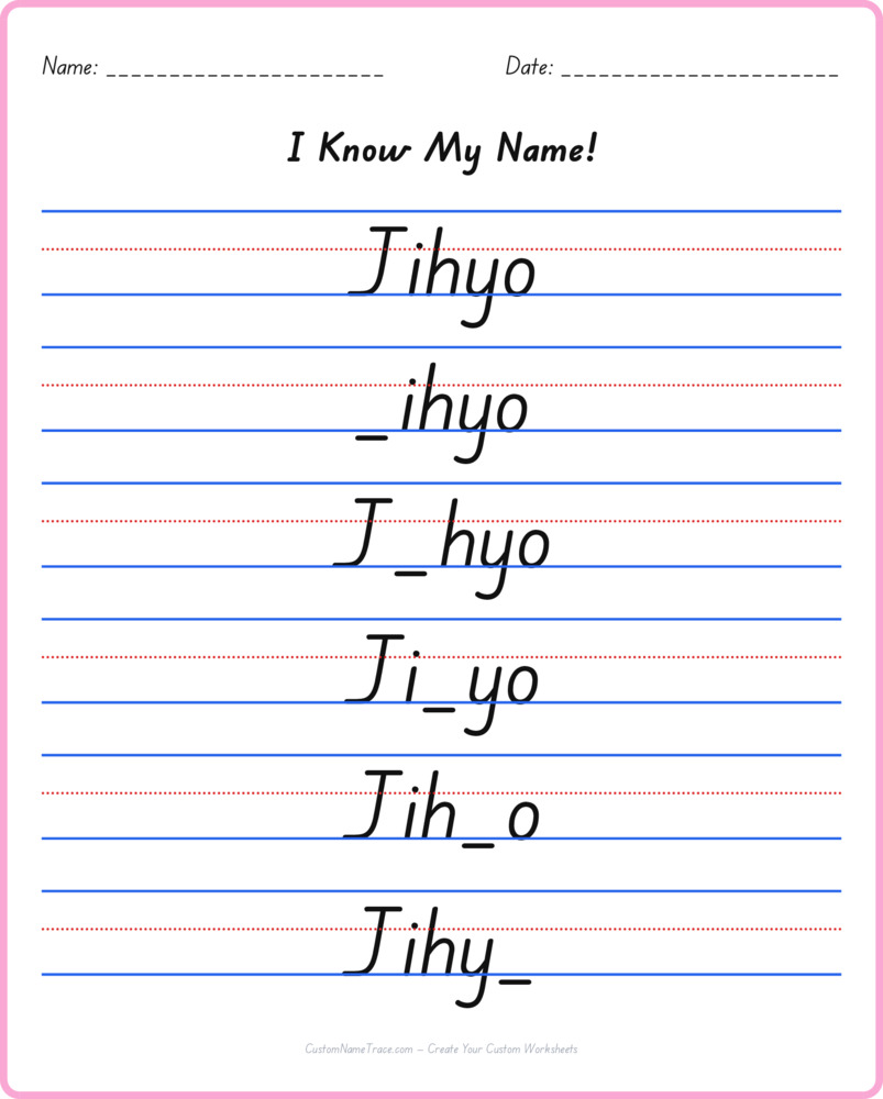 Free Jihyo custom name tracing - fill-in-the-blank free worksheet