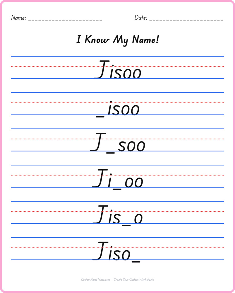 Free Jisoo custom name tracing - fill-in-the-blank free worksheet
