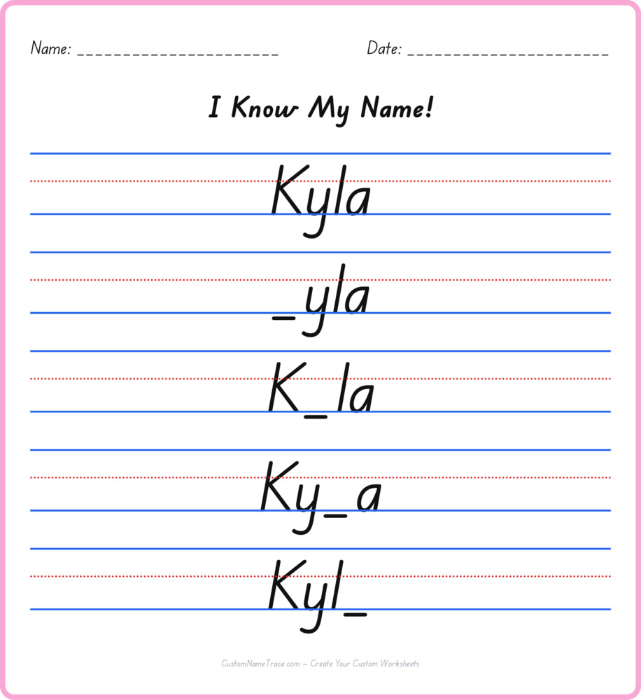 Free Kyla custom name tracing - fill-in-the-blank free worksheet