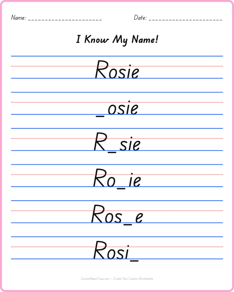 Free Rosie custom name tracing - fill-in-the-blank free worksheet