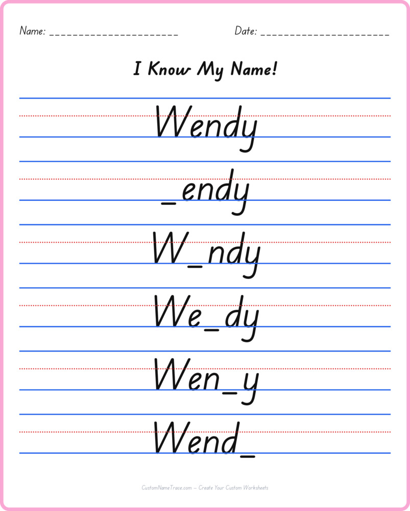Free Wendy custom name tracing - fill-in-the-blank free worksheet