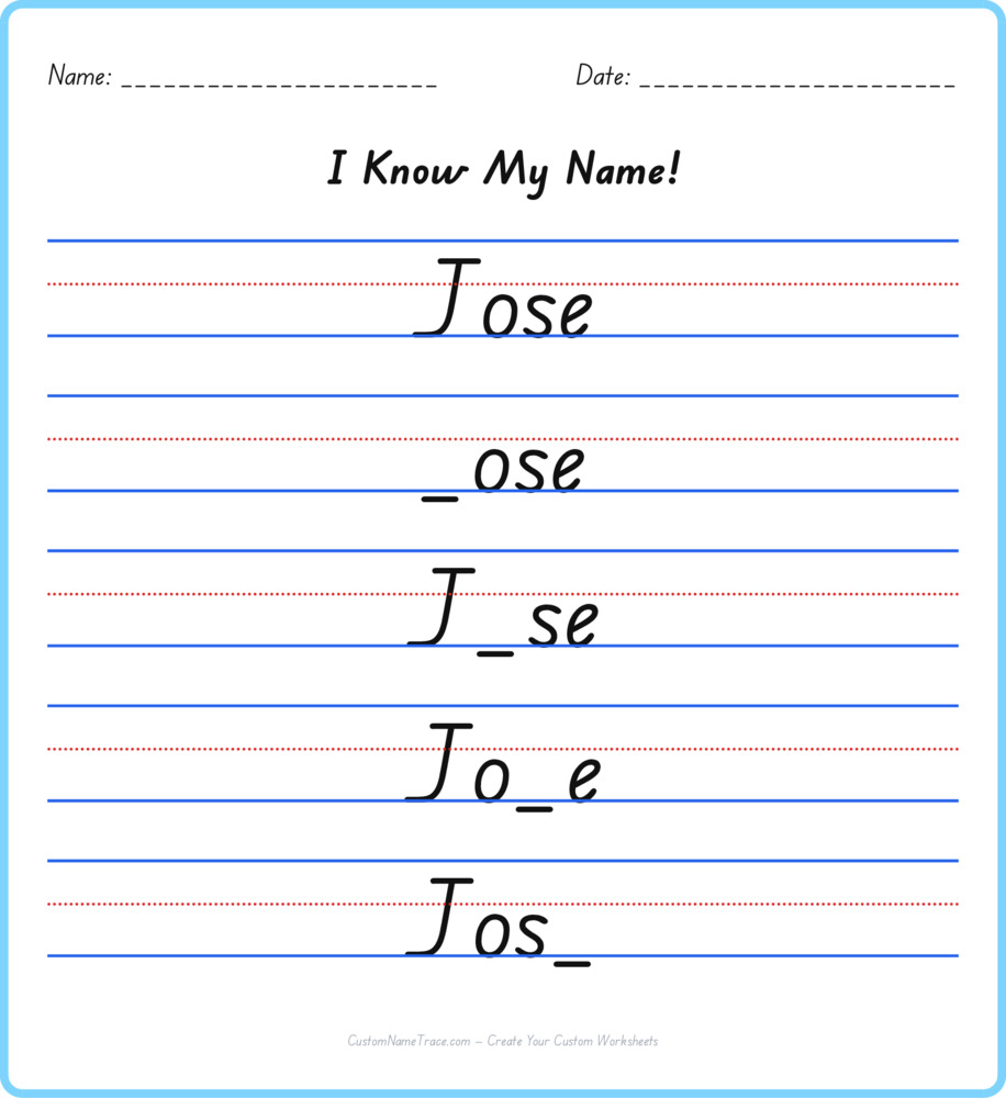 Free Jose custom name tracing - fill-in-the-blank free worksheet