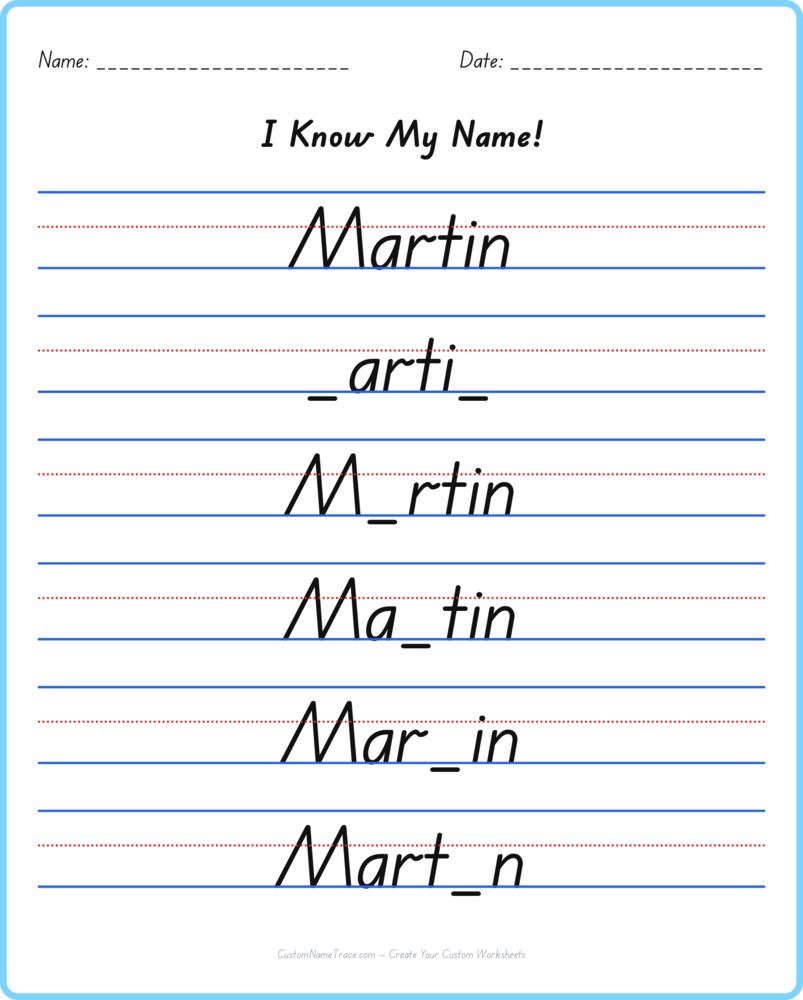 Free Martin custom name tracing - fill-in-the-blank free worksheet