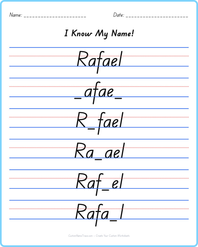 Free Rafael custom name tracing - fill-in-the-blank free worksheet