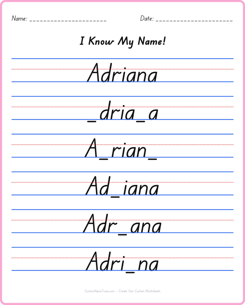 Free Adriana custom name tracing - fill-in-the-blank free worksheet