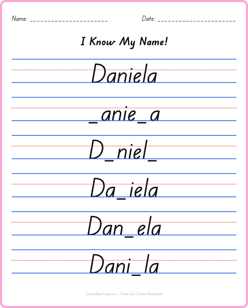 Free Daniela custom name tracing - fill-in-the-blank free worksheet
