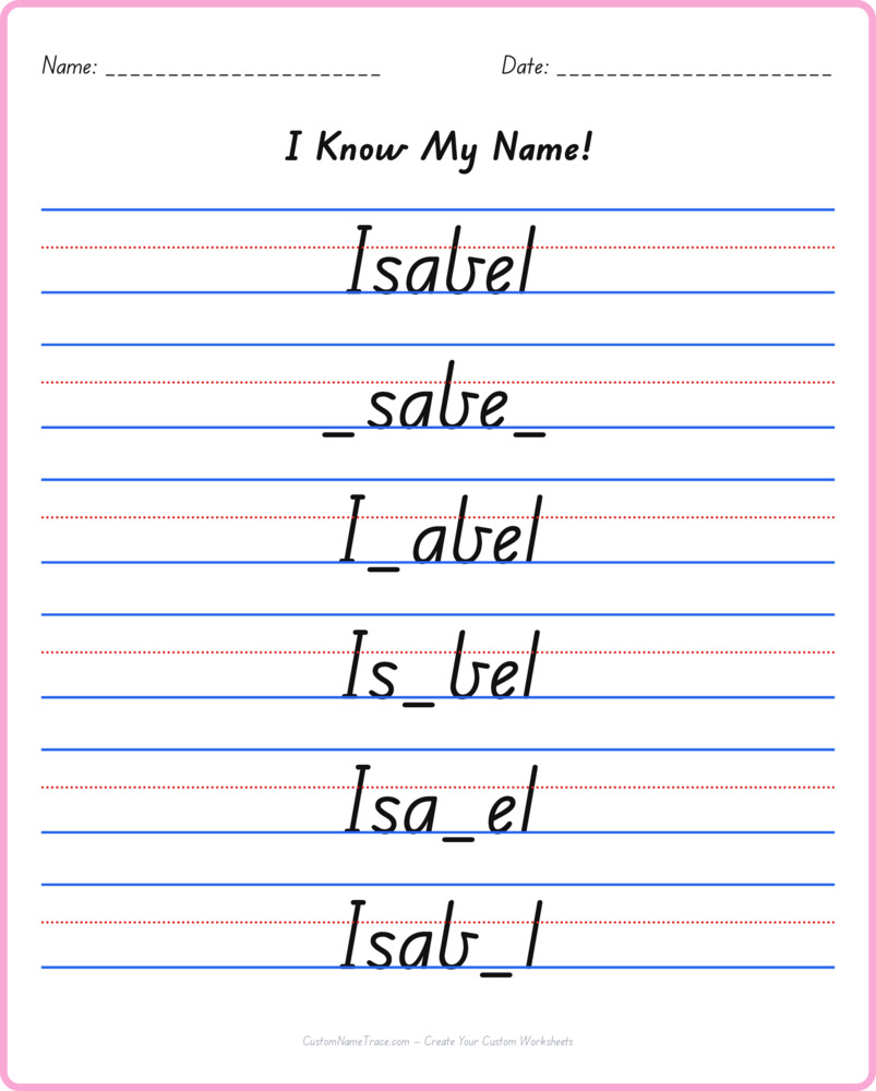 Free Isabel custom name tracing - fill-in-the-blank free worksheet
