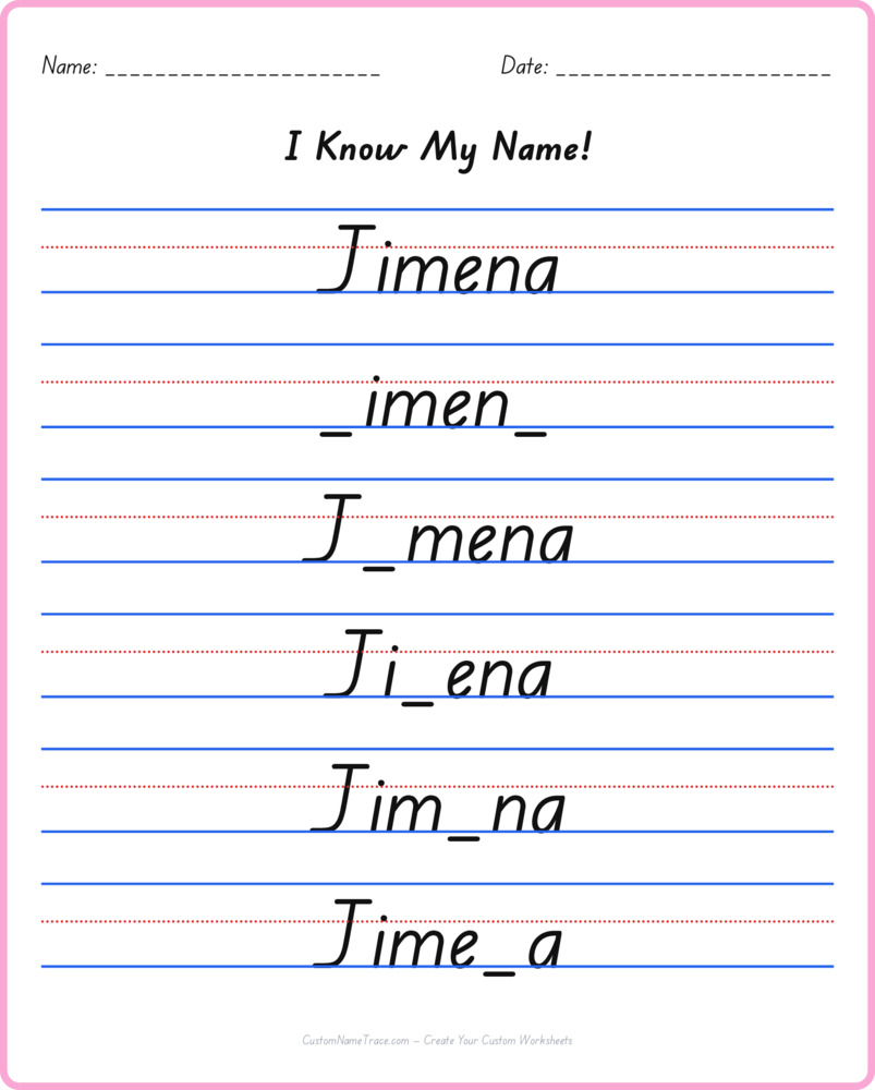Free Jimena custom name tracing - fill-in-the-blank free worksheet