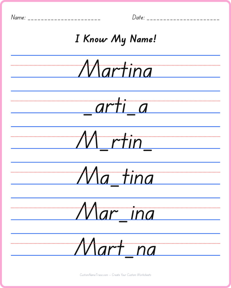 Free Martina custom name tracing - fill-in-the-blank free worksheet