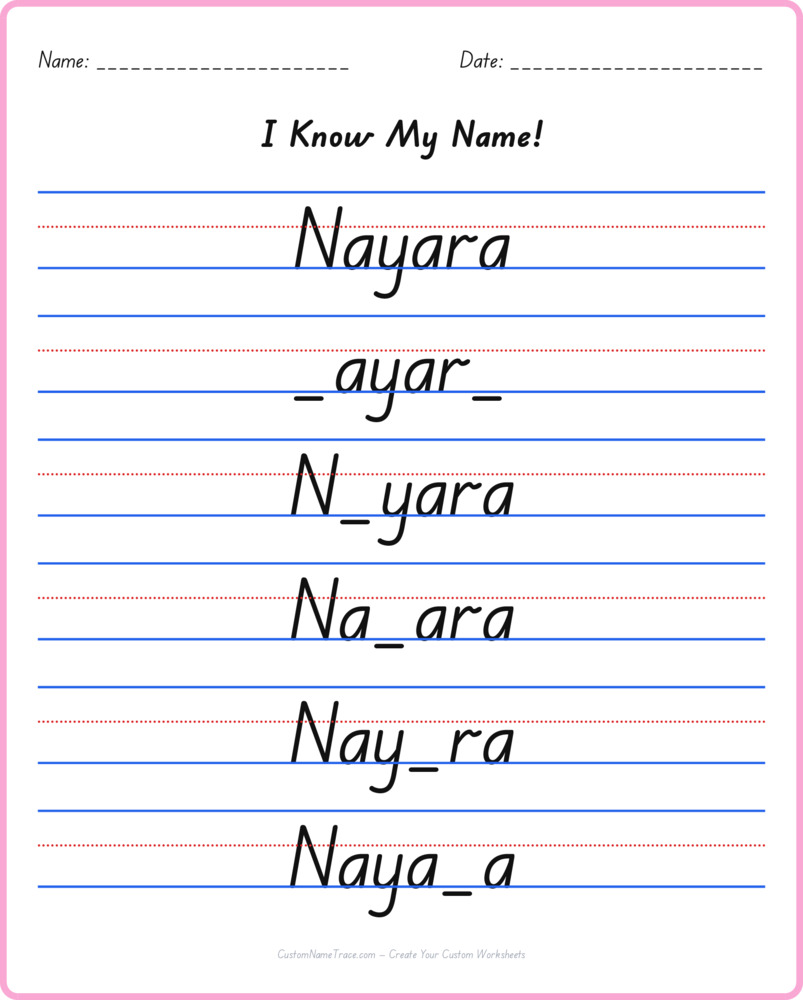 Free Nayara custom name tracing - fill-in-the-blank free worksheet