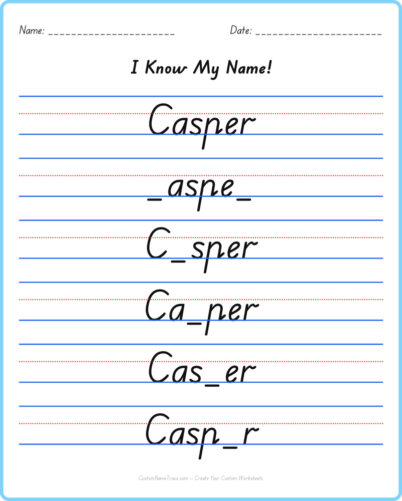 Free Casper custom name tracing - fill-in-the-blank free worksheet