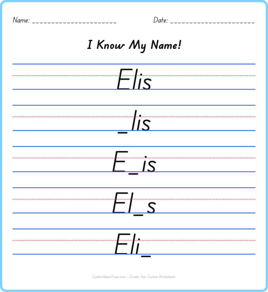 Free Elis custom name tracing - fill-in-the-blank free worksheet