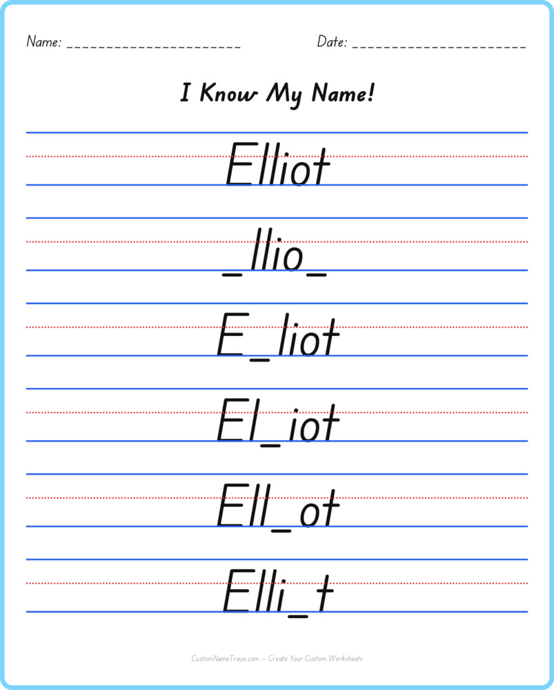 Free Elliot custom name tracing - fill-in-the-blank free worksheet